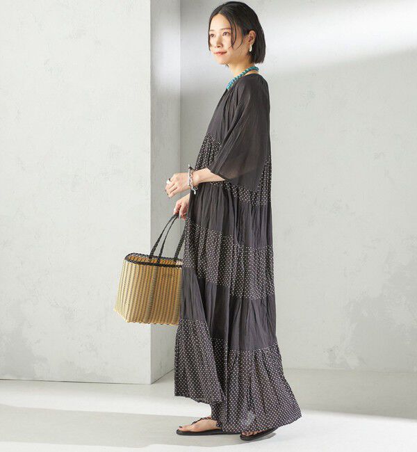 SHIPS for women「《一部追加予約》【WEB限定】〈手洗い可能〉Fanaka:クリンクル 袖 フレア ロング ワンピース」|ワンピース|