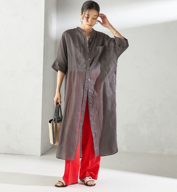 SHIPS for women「〈手洗い可能〉ラミー 4 スタンドカラー シャツ ワンピース」|ワンピース|ダークグレー