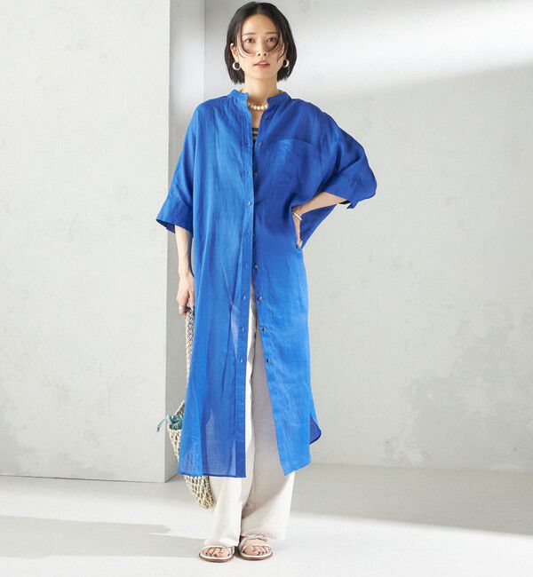 SHIPS for women「〈手洗い可能〉ラミー 4 スタンドカラー シャツ ワンピース」|ワンピース|