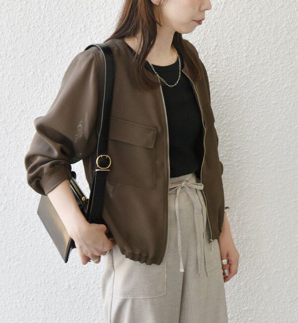 SHIPS Colors 「SHIPS Colors:〈手洗い可能〉メッシュ ノーカラー ジップ ブルゾン◇」|ブルゾン・スタジャン|ブラウン