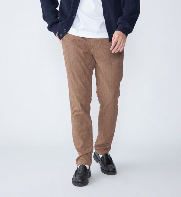 SHIPS「SHIPS: TR チェック テーパード チノ パンツ」|チノ|カーキ