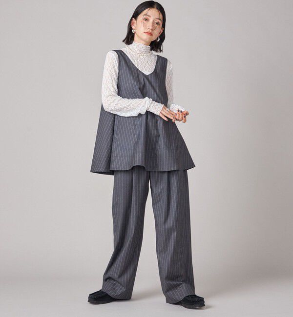 SHIPS for women「SHIPS NINE CASE:〈手洗い可能〉シアー レース ハイネック プルオーバー」|Tシャツ・カットソー|