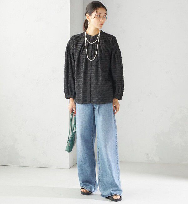 SHIPS for women「〈手洗い可能〉シアー ジャカード 袖 シャーリング ブラウス」|シャツ・ブラウス|