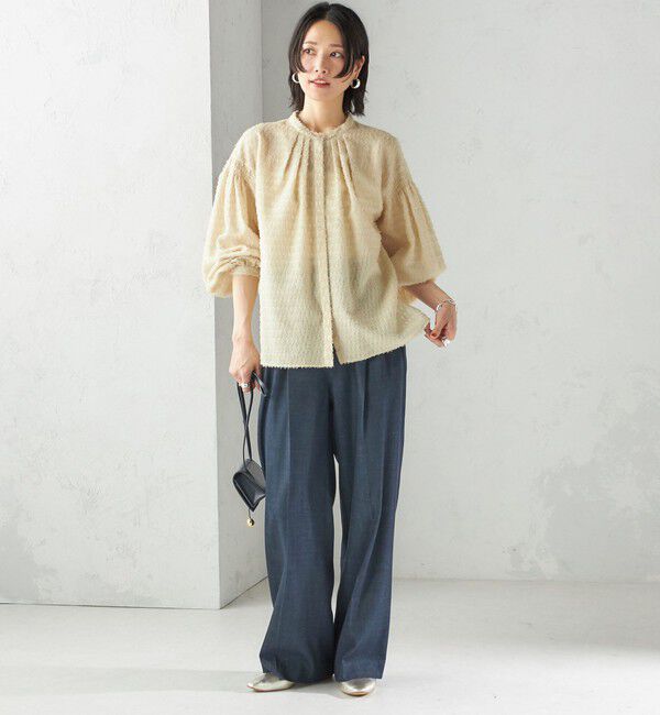 SHIPS for women「〈手洗い可能〉シアー ジャカード 袖 シャーリング ブラウス」|シャツ・ブラウス|