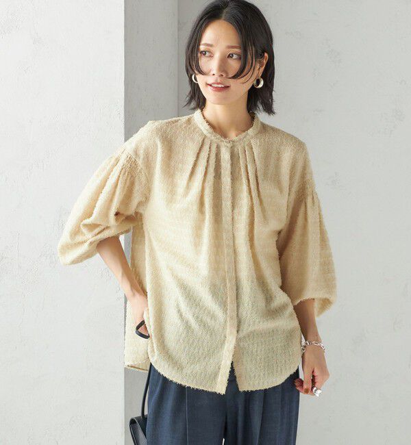 SHIPS for women「〈手洗い可能〉シアー ジャカード 袖 シャーリング ブラウス」|シャツ・ブラウス|