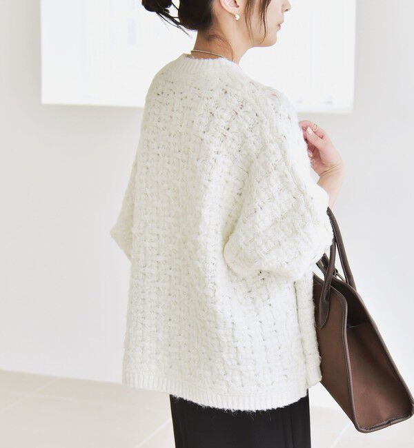 quaranciel「quaranciel:〈手洗い可能〉透かし編み クルーネック ドルマン ルーズ ニット プルオーバー」|ニット・セーター|