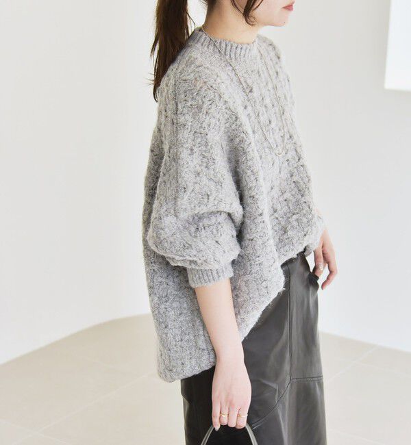 quaranciel「quaranciel:〈手洗い可能〉透かし編み クルーネック ドルマン ルーズ ニット プルオーバー」|ニット・セーター|