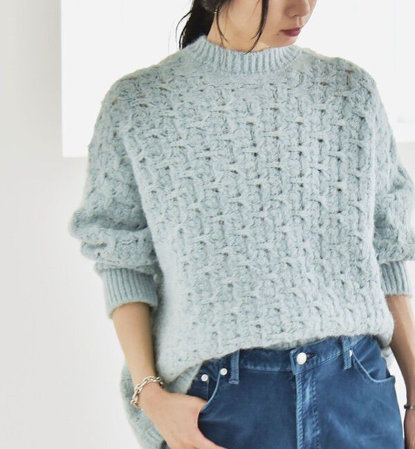 quaranciel「quaranciel:〈手洗い可能〉透かし編み クルーネック ドルマン ルーズ ニット プルオーバー」|ニット・セーター|