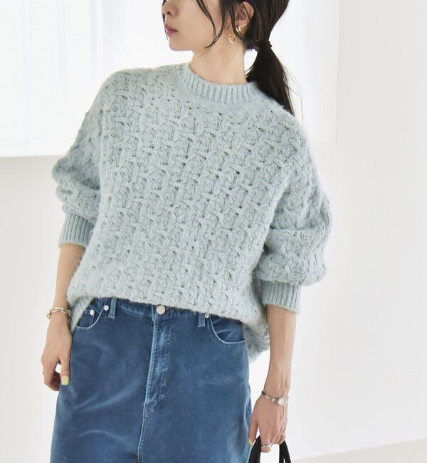 quaranciel「quaranciel:〈手洗い可能〉透かし編み クルーネック ドルマン ルーズ ニット プルオーバー」|ニット・セーター|