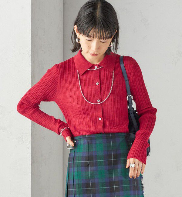 SHIPS for women「〈手洗い可能〉ランダム リブ ポロ ニット カーディガン」|カーディガン|