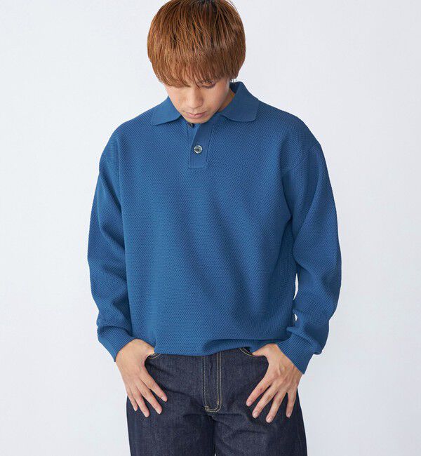 SHIPS「City Ambient Products:〈手洗い可能〉ポリエステル メッシュ ニット ポロ ロングスリーブ」|ニット・セーター|