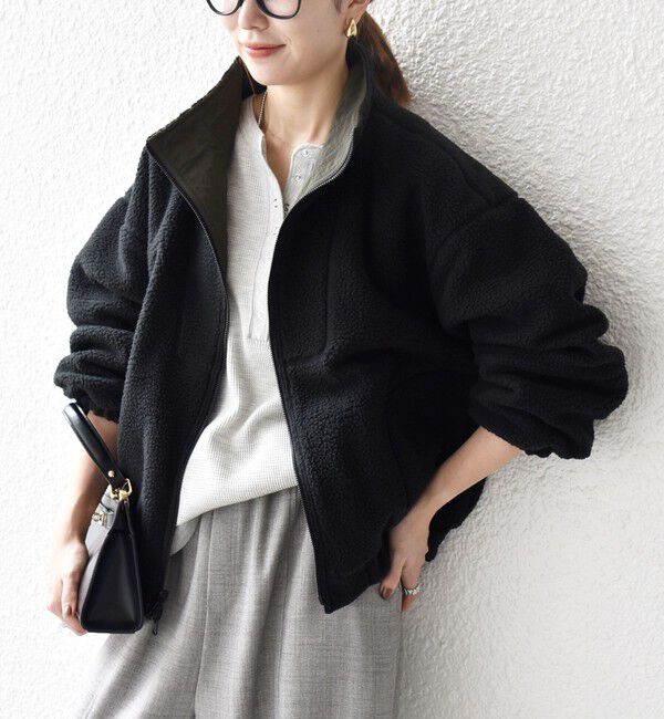 SHIPS any「SHIPS any: ナイロン &times; ボア リバーシブル スタンドカラー ショート ブルゾン」|ブルゾン・スタジャン|