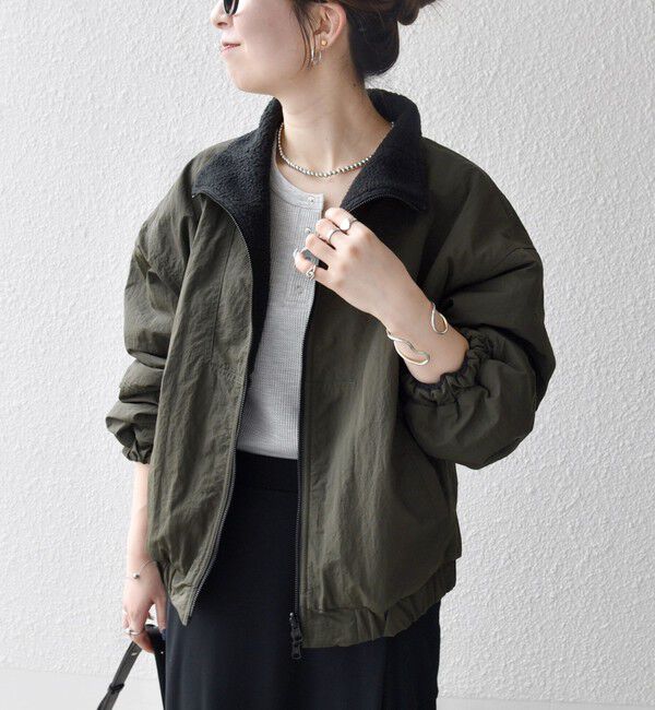 SHIPS any「SHIPS any: ナイロン &times; ボア リバーシブル スタンドカラー ショート ブルゾン」|ブルゾン・スタジャン|