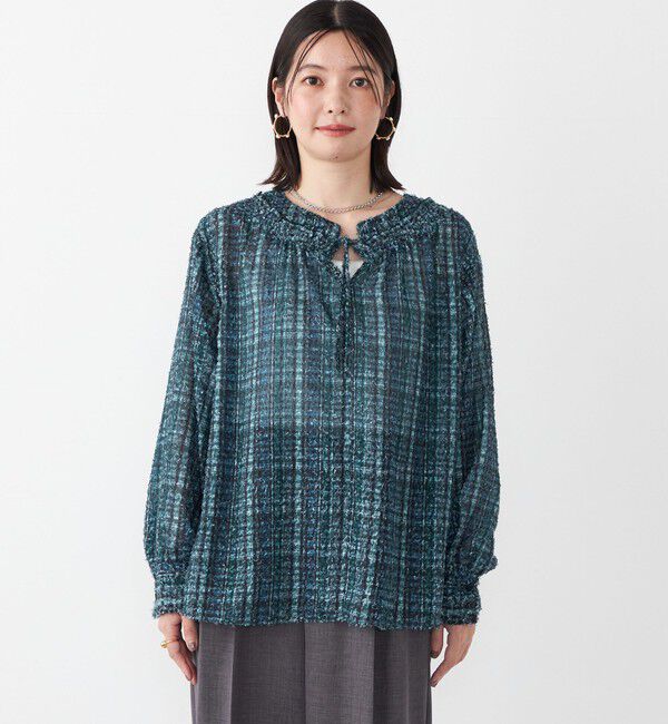 SHIPS Colors 「SHIPS Colors:〈手洗い可能〉カット ジャカード チェック ブラウス」|シャツ・ブラウス|