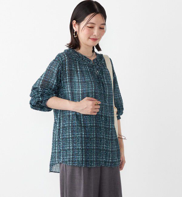 SHIPS Colors 「SHIPS Colors:〈手洗い可能〉カット ジャカード チェック ブラウス」|シャツ・ブラウス|