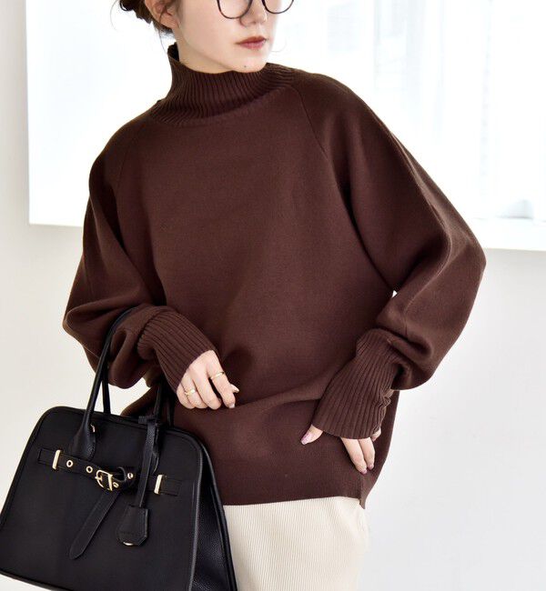 quaranciel「quaranciel:〈洗濯機可能〉タートルネック ラグラン ロングリブ ニット プルオーバー」|ニット・セーター|