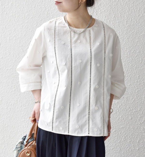 SHIPS any「【WEB限定】SHIPS any:〈洗濯機可能〉フラワー モチーフ ハシゴレース クルーネック ブラウス」|シャツ・ブラウス|