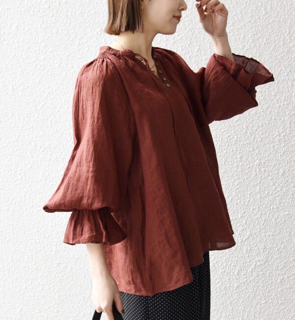 SHIPS any「SHIPS any:〈洗濯機可能〉リネン ボリューム スリーブ フレア ブラウス」|シャツ・ブラウス|