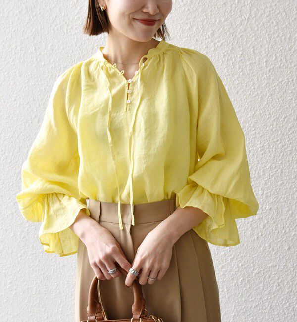 SHIPS any「SHIPS any:〈洗濯機可能〉リネン ボリューム スリーブ フレア ブラウス」|シャツ・ブラウス|