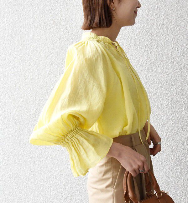 SHIPS any「SHIPS any:〈洗濯機可能〉リネン ボリューム スリーブ フレア ブラウス」|シャツ・ブラウス|