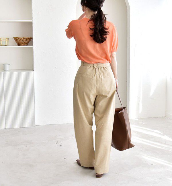 quaranciel「quaranciel:〈洗濯機可能〉コットン ベルト ハイウエスト テーパード パンツ」|チノ|