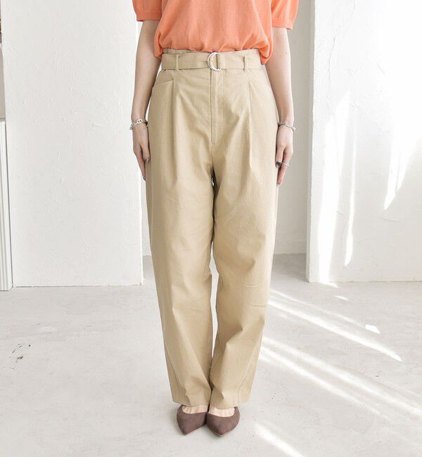 quaranciel「quaranciel:〈洗濯機可能〉コットン ベルト ハイウエスト テーパード パンツ」|チノ|