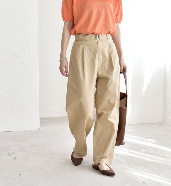 quaranciel「quaranciel:〈洗濯機可能〉コットン ベルト ハイウエスト テーパード パンツ」|チノ|