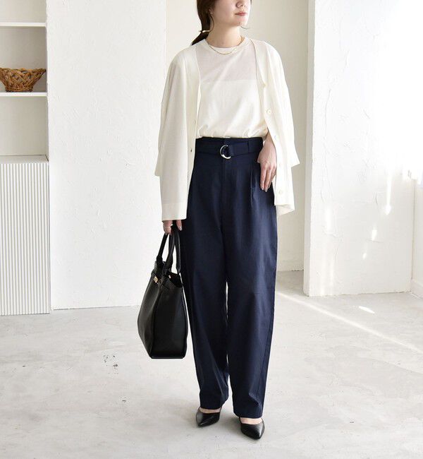 quaranciel「quaranciel:〈洗濯機可能〉コットン ベルト ハイウエスト テーパード パンツ」|チノ|