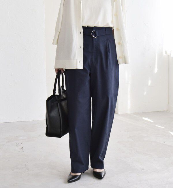 quaranciel「quaranciel:〈洗濯機可能〉コットン ベルト ハイウエスト テーパード パンツ」|チノ|