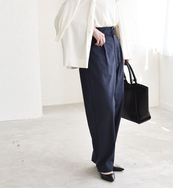 quaranciel「quaranciel:〈洗濯機可能〉コットン ベルト ハイウエスト テーパード パンツ」|チノ|