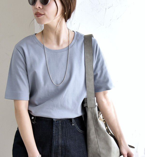 quaranciel「《予約》quaranciel:〈接触冷感/汗染み防止加工/洗濯機可能〉ベーシック コンパクト TEE」|Tシャツ・カットソー|ライトブルー