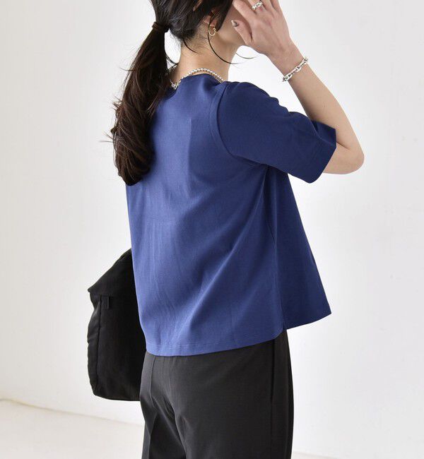 quaranciel「《予約》quaranciel:〈接触冷感/汗染み防止加工/洗濯機可能〉ベーシック コンパクト TEE」|Tシャツ・カットソー|ブルー