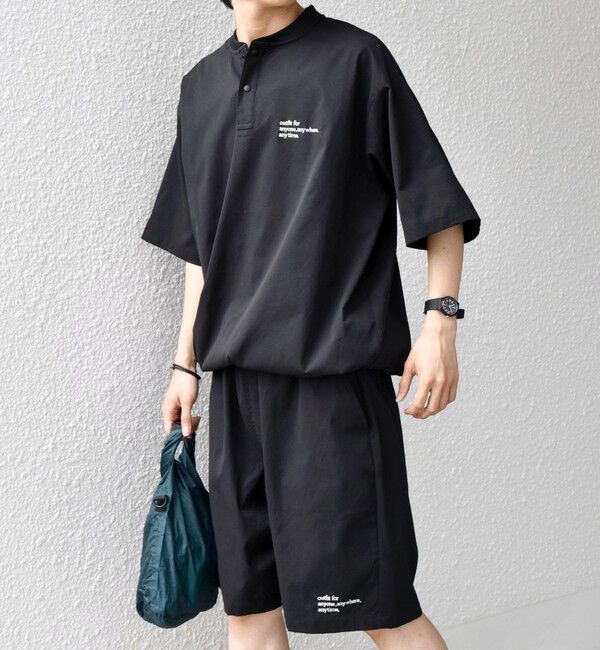 SHIPS any「【WEB限定】SHIPS any: ヘンリーTシャツ＋イージーショーツ＋パッカブルバッグ 3点セット」|Tシャツ・カットソー|ブラック