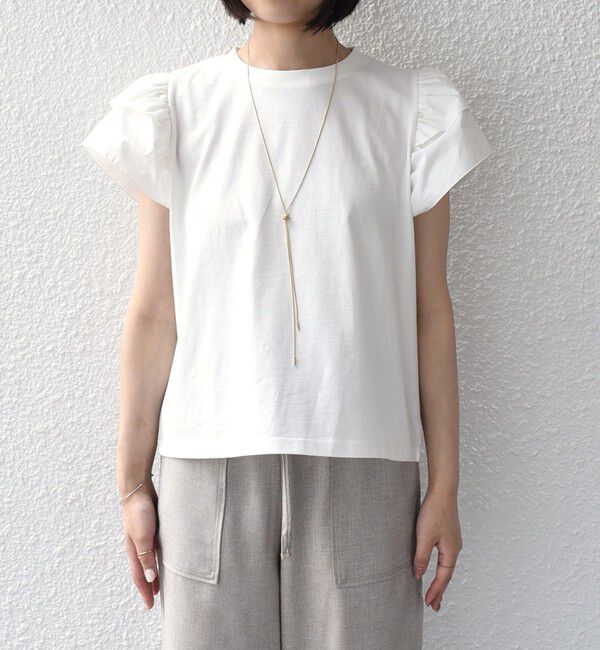 SHIPS Colors 「《予約》【WEB限定】SHIPS Colors:〈手洗い可能〉異素材 フリルスリーブ カットソー◆」|Tシャツ・カットソー|