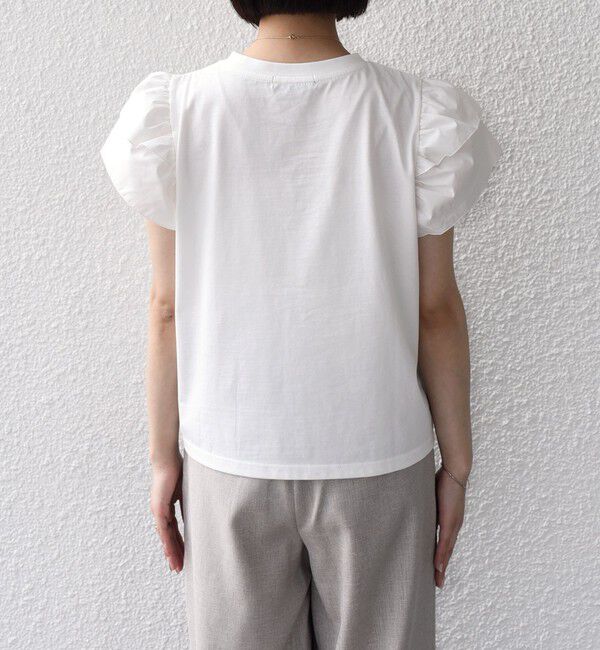 SHIPS Colors 「《予約》【WEB限定】SHIPS Colors:〈手洗い可能〉異素材 フリルスリーブ カットソー◆」|Tシャツ・カットソー|