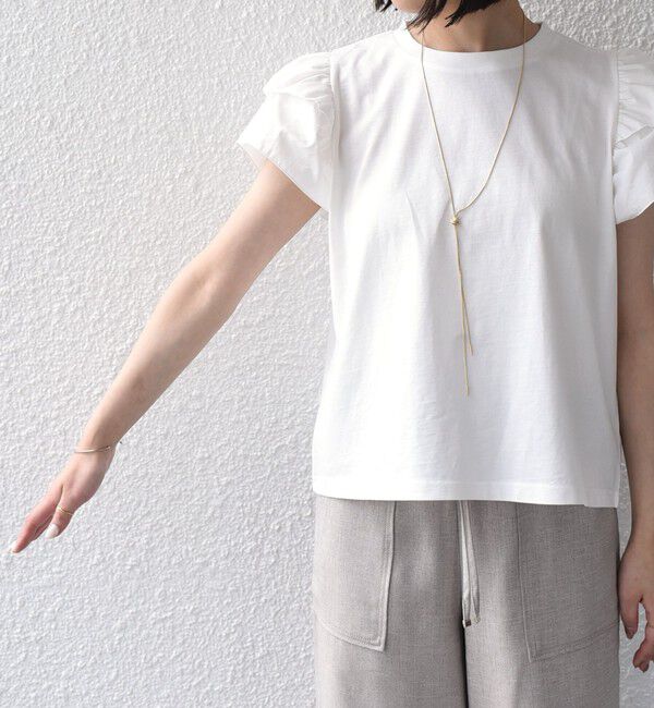 SHIPS Colors 「《予約》【WEB限定】SHIPS Colors:〈手洗い可能〉異素材 フリルスリーブ カットソー◆」|Tシャツ・カットソー|