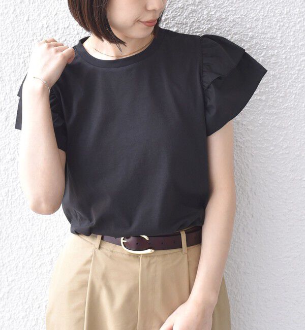 SHIPS Colors 「《予約》【WEB限定】SHIPS Colors:〈手洗い可能〉異素材 フリルスリーブ カットソー◆」|Tシャツ・カットソー|