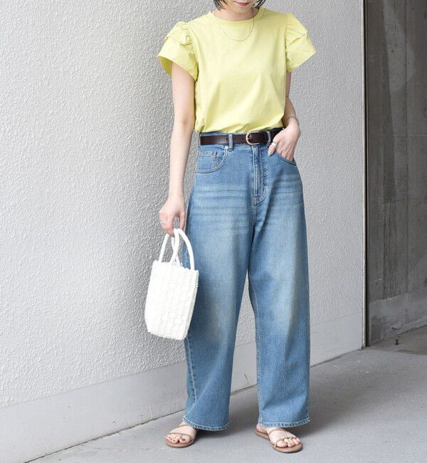 SHIPS Colors 「《予約》【WEB限定】SHIPS Colors:〈手洗い可能〉異素材 フリルスリーブ カットソー◆」|Tシャツ・カットソー|