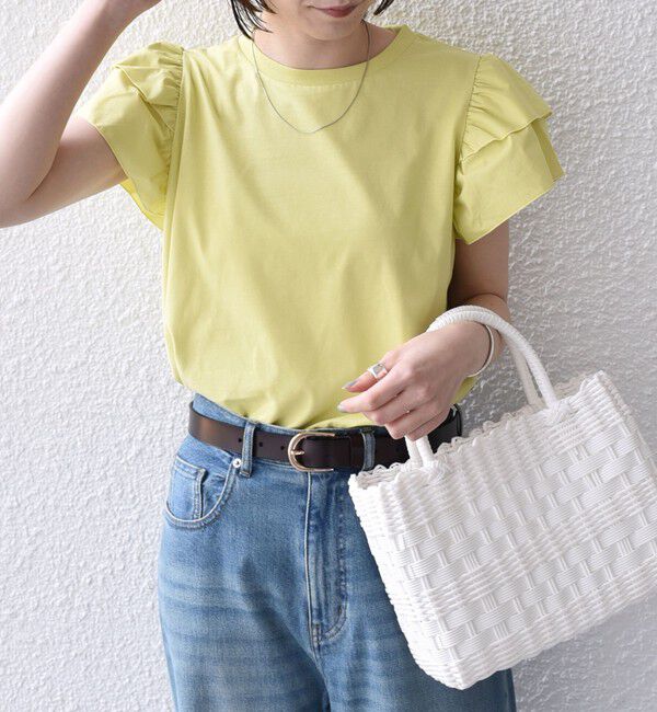 SHIPS Colors 「《予約》【WEB限定】SHIPS Colors:〈手洗い可能〉異素材 フリルスリーブ カットソー◆」|Tシャツ・カットソー|