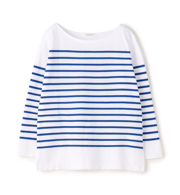 MACPHEE「コットンボーダー ボートネックプルオーバー」|Tシャツ・カットソー|64 ブルー系