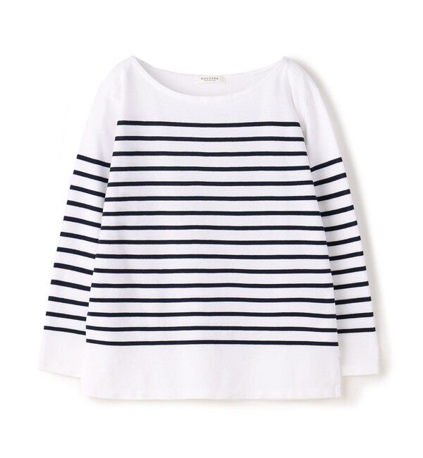 MACPHEE「コットンボーダー ボートネックプルオーバー」|Tシャツ・カットソー|66 ネイビー系