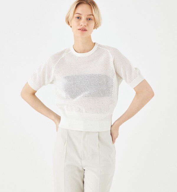MACPHEE「リネンメッシュ ハーフスリーブプルオーバー」|ニット・セーター|