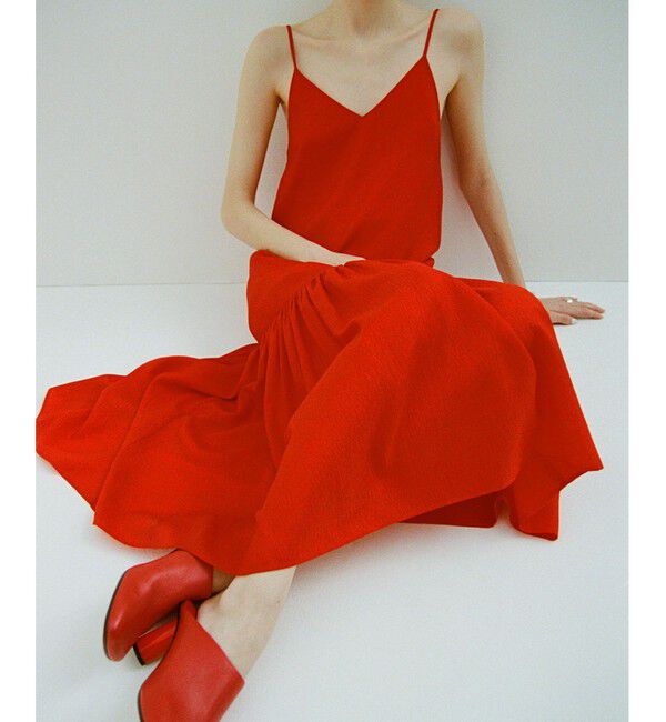 MACPHEE「【WEB限定】クレープサテン ティアードキャミソールワンピース」|ワンピース|35 レッド