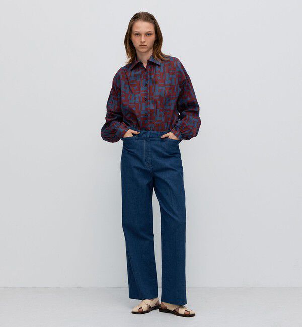 BACCA「コットンオーガンジープリント ギャザースリーブシャツ」|シャツ・ブラウス|