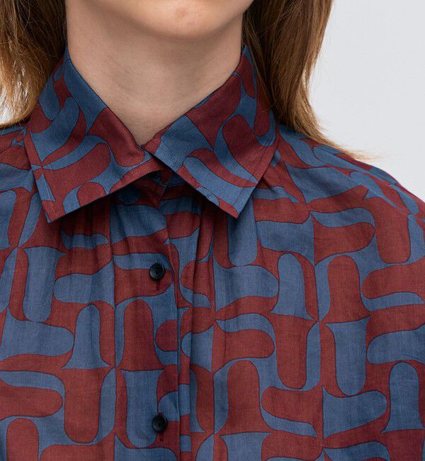 BACCA「コットンオーガンジープリント ギャザースリーブシャツ」|シャツ・ブラウス|