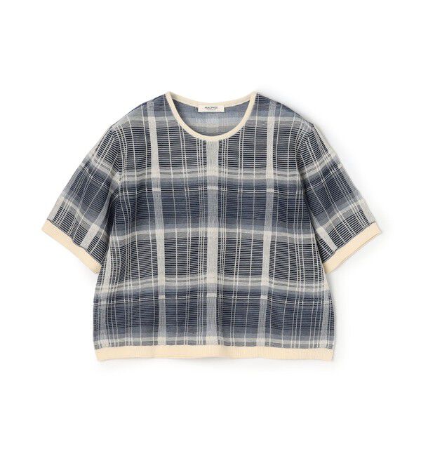 MACPHEE「シアーチェック ハーフスリーブプルオーバー」|ニット・セーター|68 ブルー系