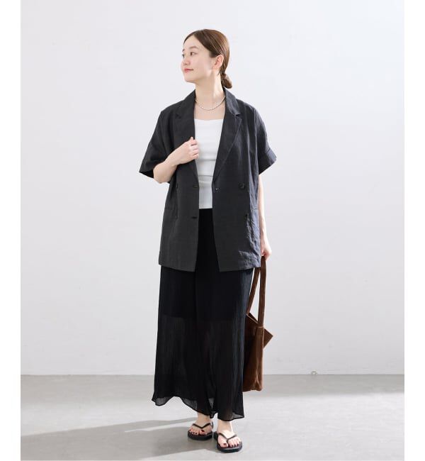 IENA「《予約》ウォッシャブル リネン混Wハーフジャケット」|テーラードジャケット|