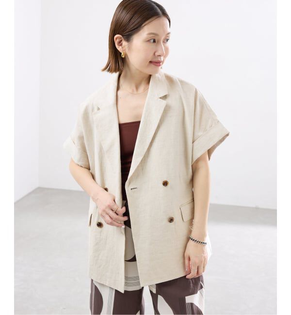 IENA「《予約》ウォッシャブル リネン混Wハーフジャケット」|テーラードジャケット|