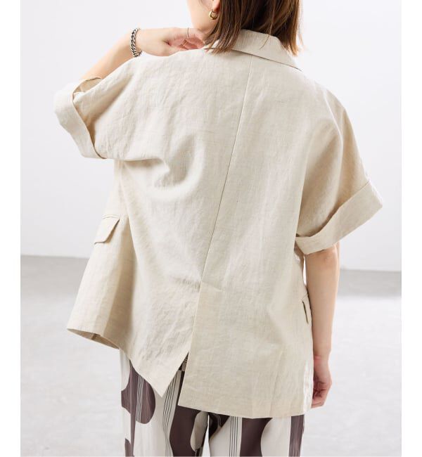IENA「《予約》ウォッシャブル リネン混Wハーフジャケット」|テーラードジャケット|
