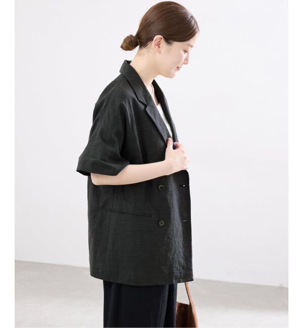 IENA「《予約》ウォッシャブル リネン混Wハーフジャケット」|テーラードジャケット|